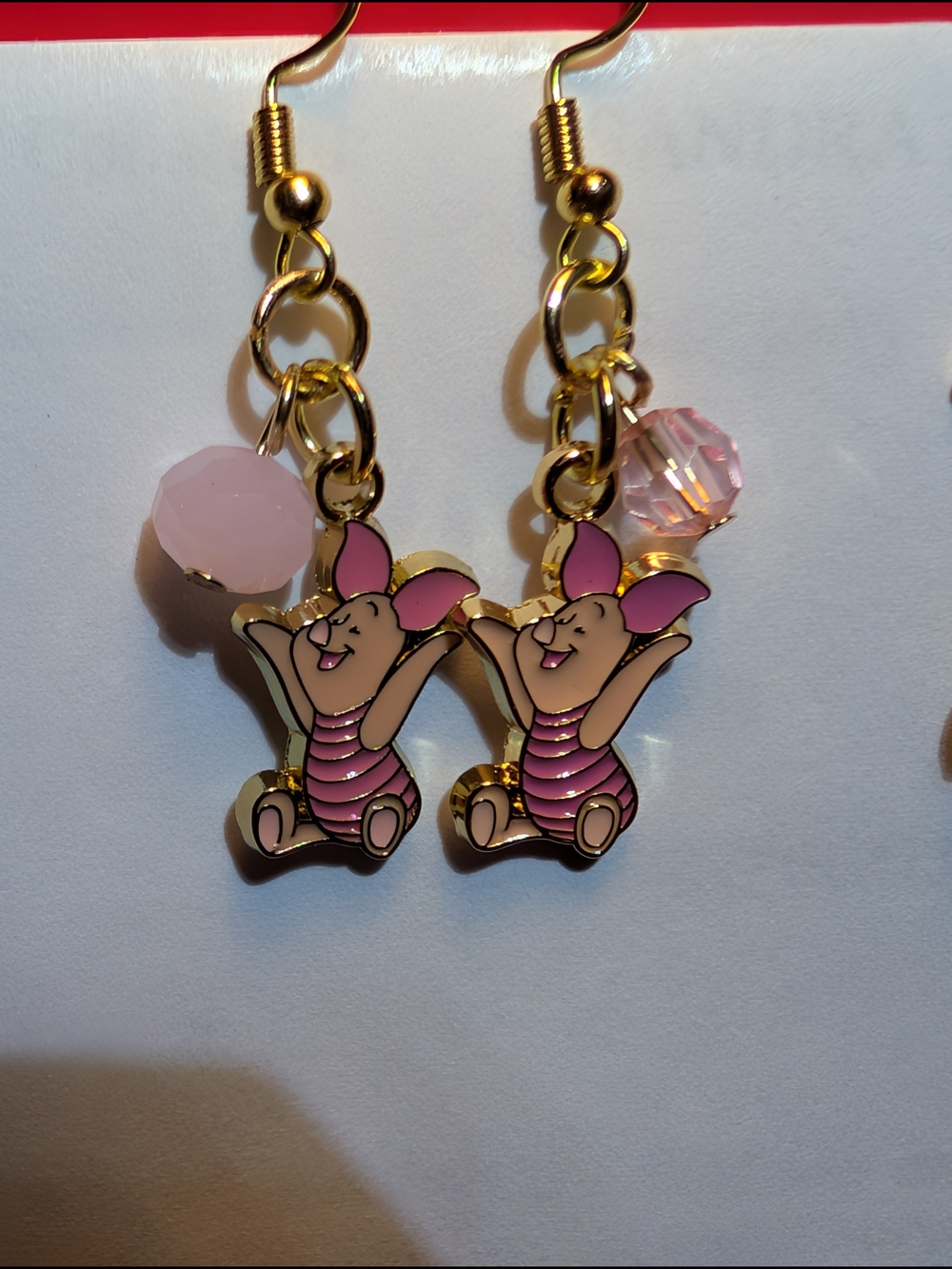 Disney Piglet Pink Enamel Dangle Earrings with Gold Tones